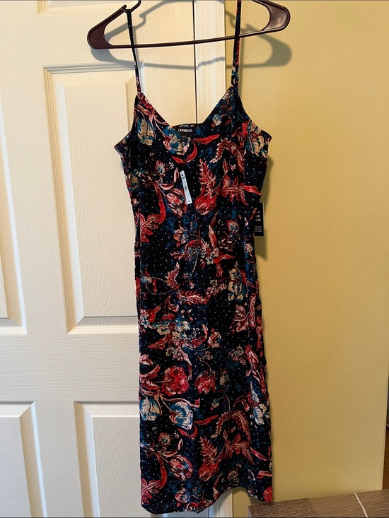 Express Dresses & Skirts - Express Navy Midi Slip Dress with Red & Blue floral Print, Medium
